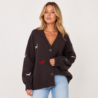 Dachshund Embroidered Knit Cardigan