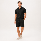 Zip Collar Waffle Polo and Shorts Set