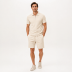 Zip Collar Waffle Polo and Shorts Set