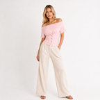 Button-Front Pleated V-Neck Top