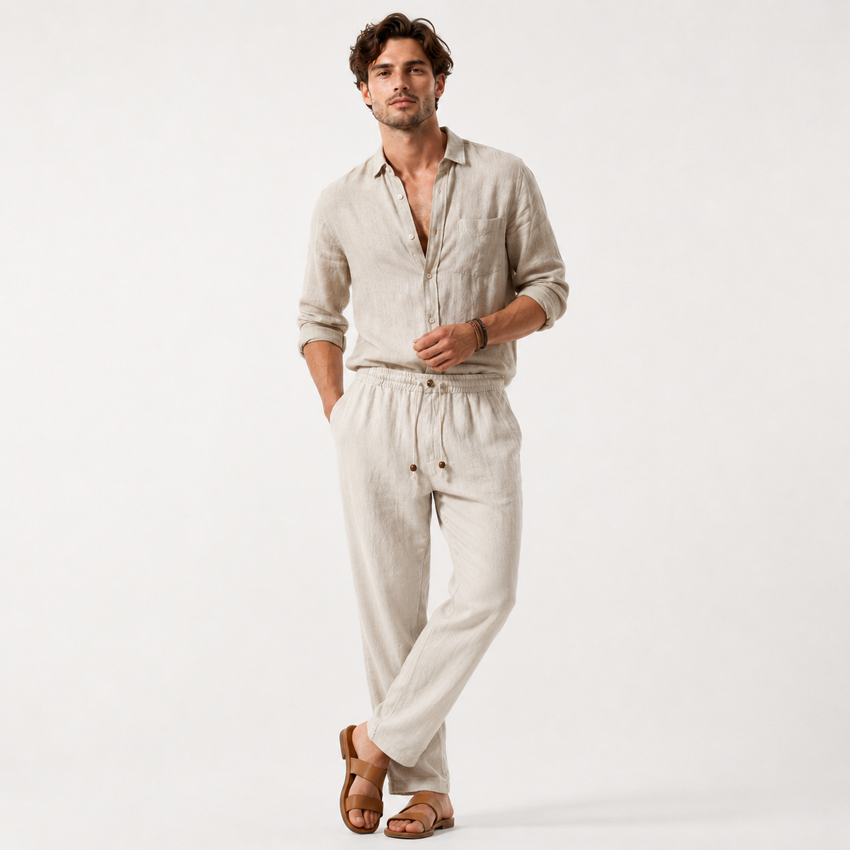 Linen-Blend Drawstring Trousers