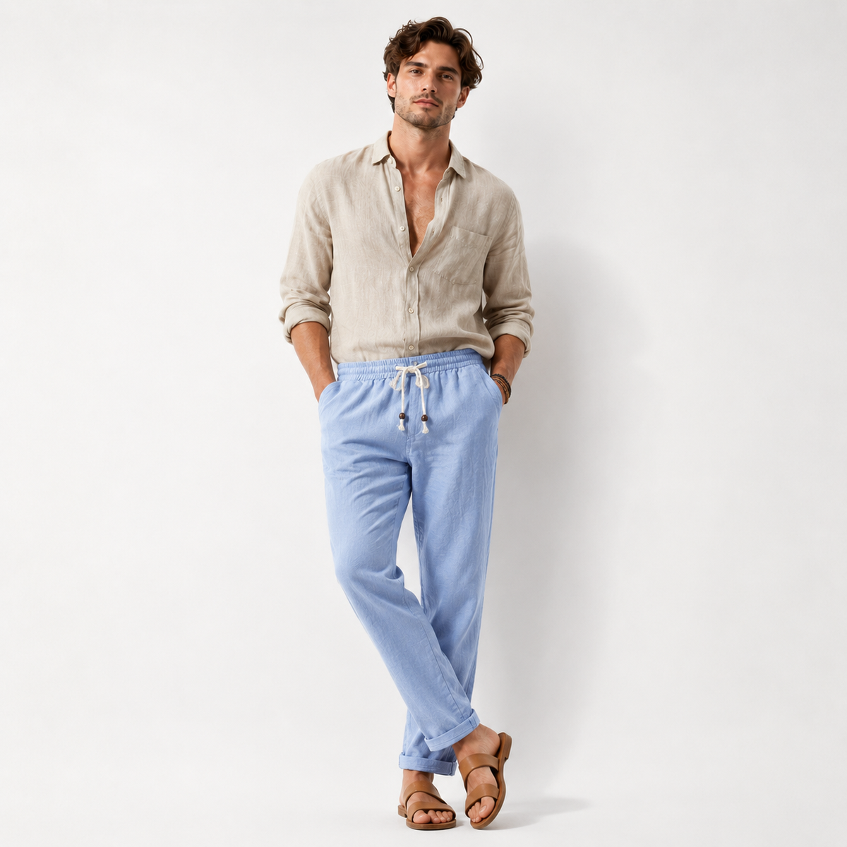 Linen-Blend Drawstring Trousers