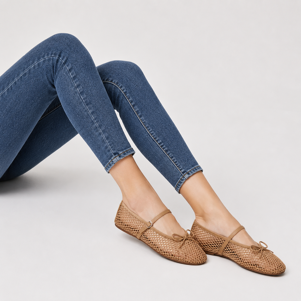Mesh Buckle Strap Ballet Flats