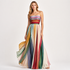 Strapless Ruched Bodice Printed Maxi Dress
