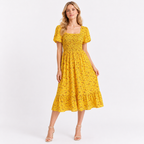 Short Sleeve Floral Chiffon Midi Dress