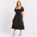 Short Sleeve Floral Chiffon Midi Dress