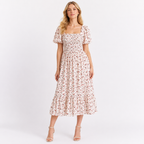 Short Sleeve Floral Chiffon Midi Dress