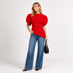 Puff Sleeve Asymmetric Hem Blouse