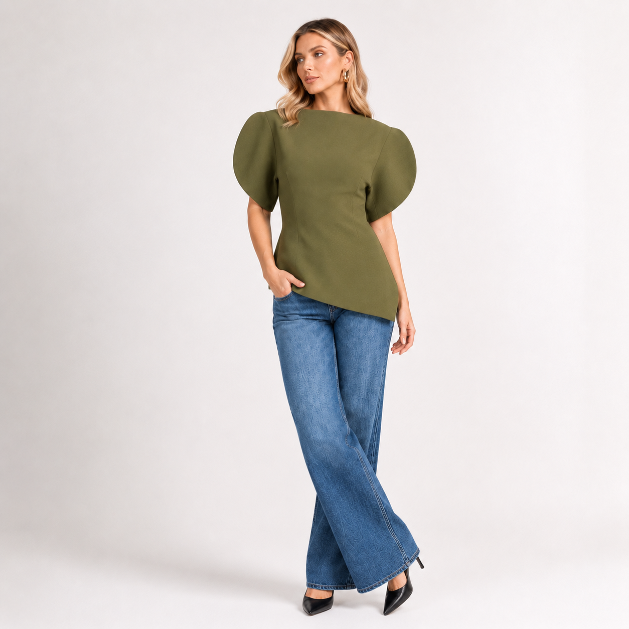 Puff Sleeve Asymmetric Hem Blouse