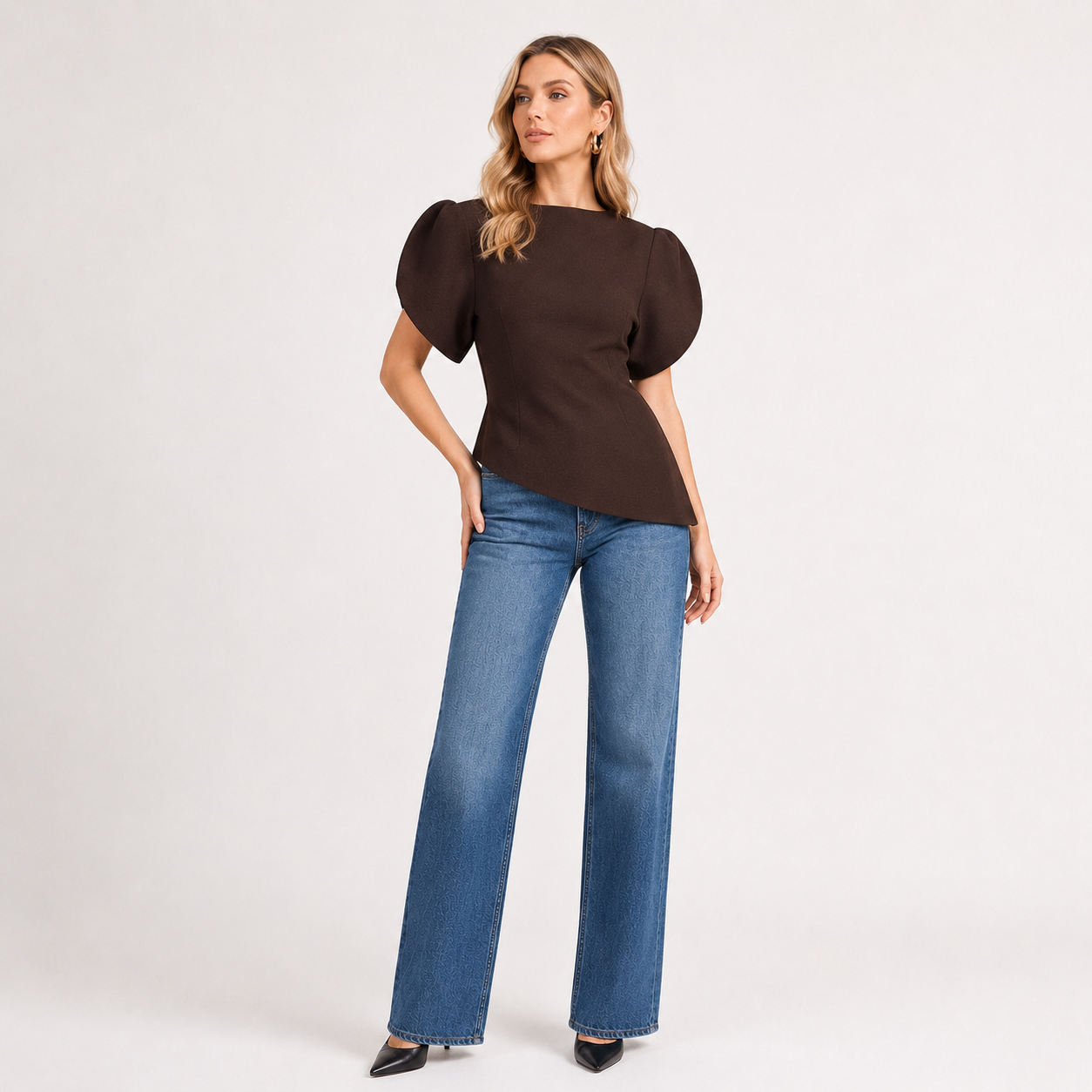 Puff Sleeve Asymmetric Hem Blouse