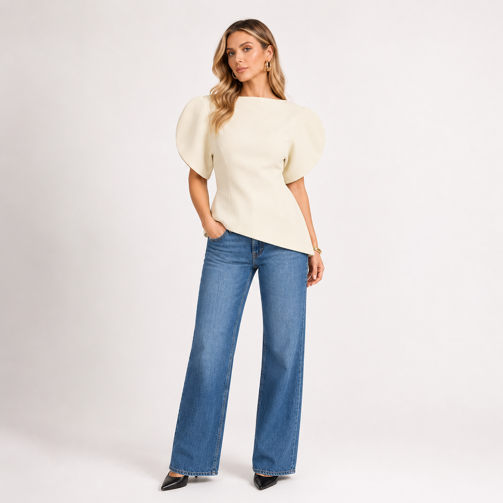 Puff Sleeve Asymmetric Hem Blouse