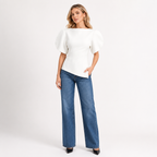 Puff Sleeve Asymmetric Hem Blouse
