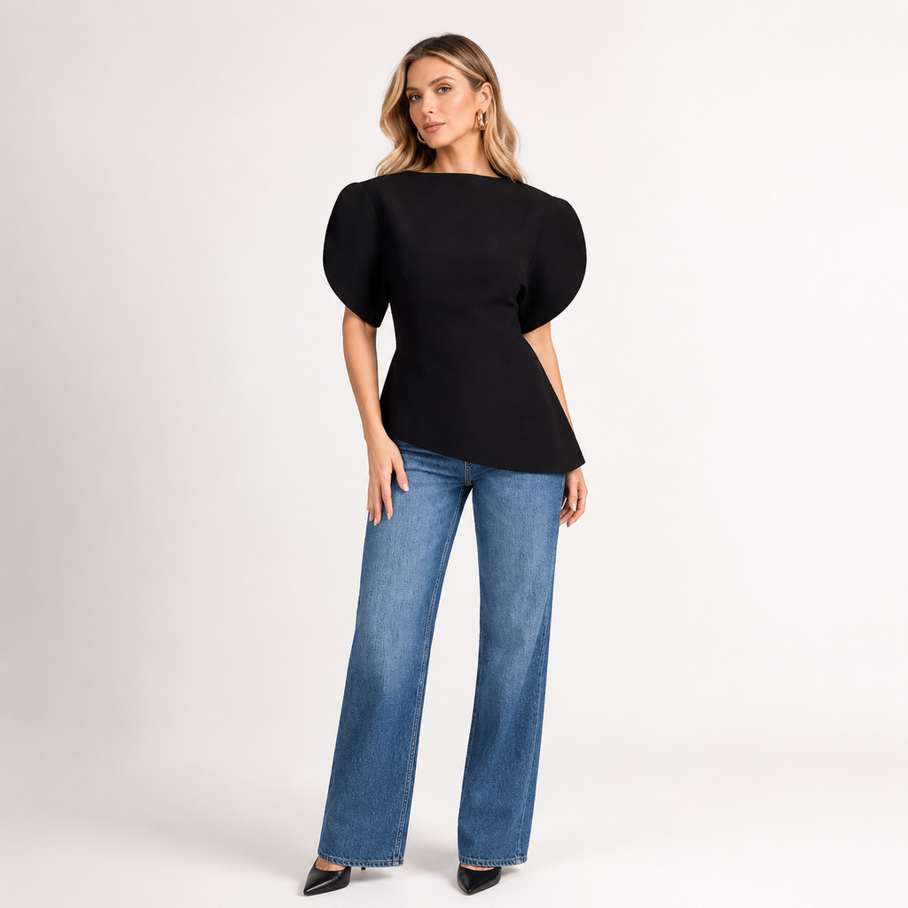 Puff Sleeve Asymmetric Hem Blouse