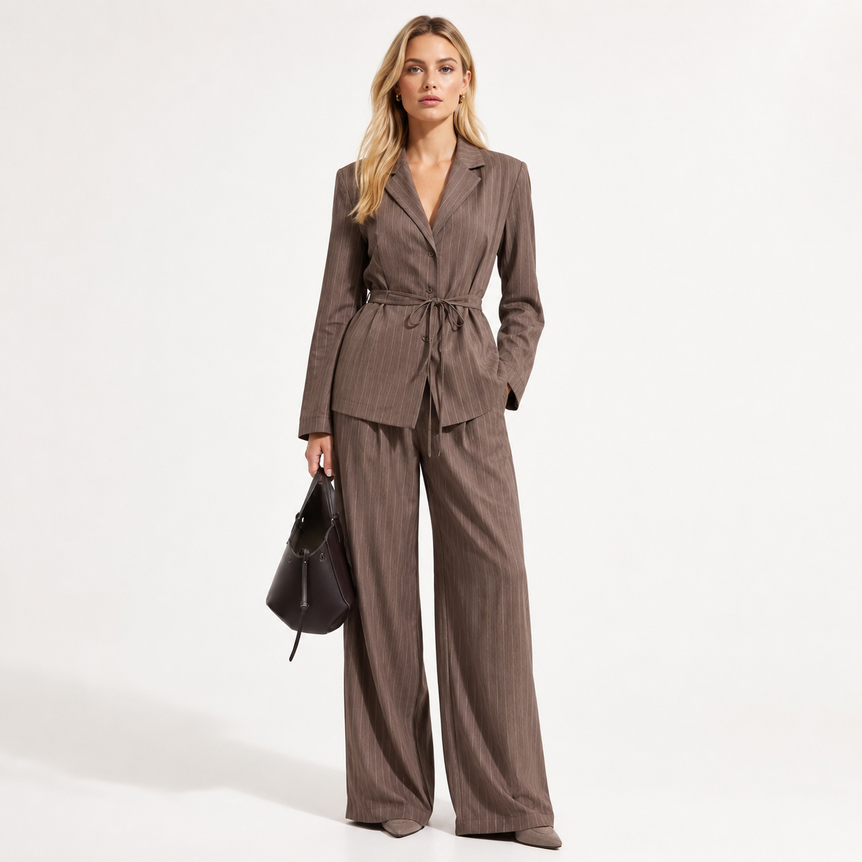 Striped Blazer and Wide Leg Trouser Suit