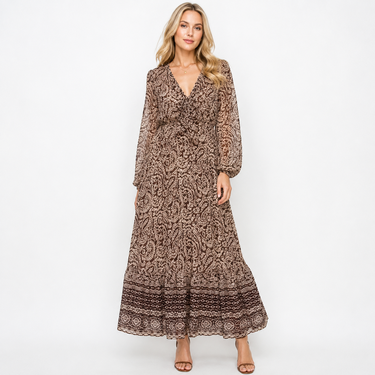 V-Neck Printed Maxi Dress
