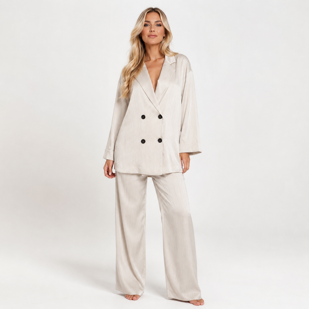 Textured Double Breasted Jacket and Trouser Set