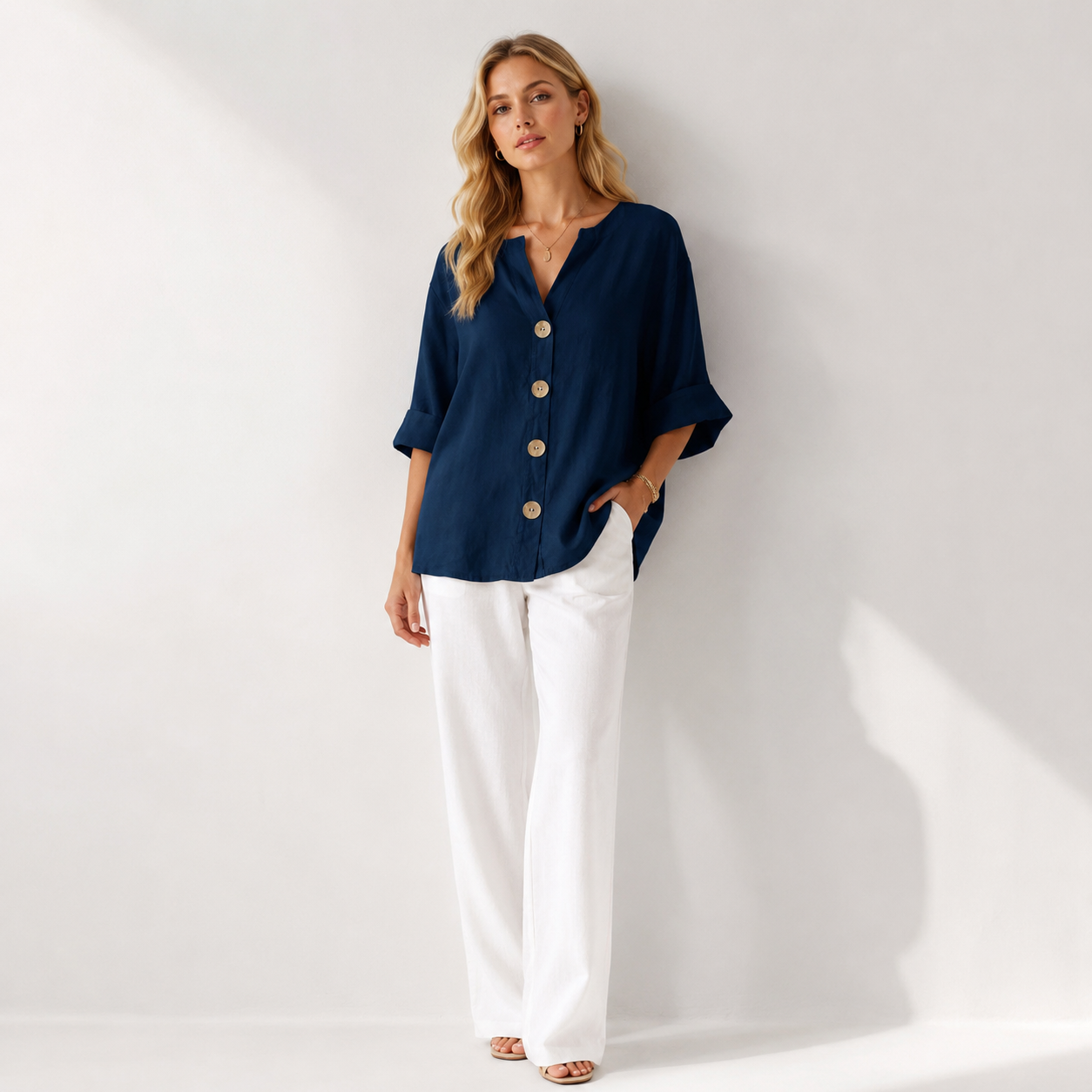 V-Neck Button Through Summer Shirt