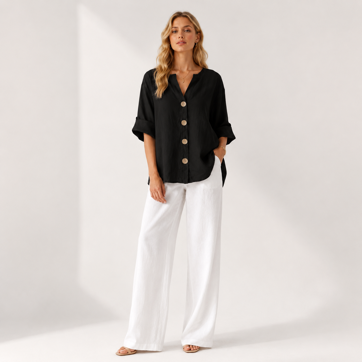 V-Neck Button Through Summer Shirt