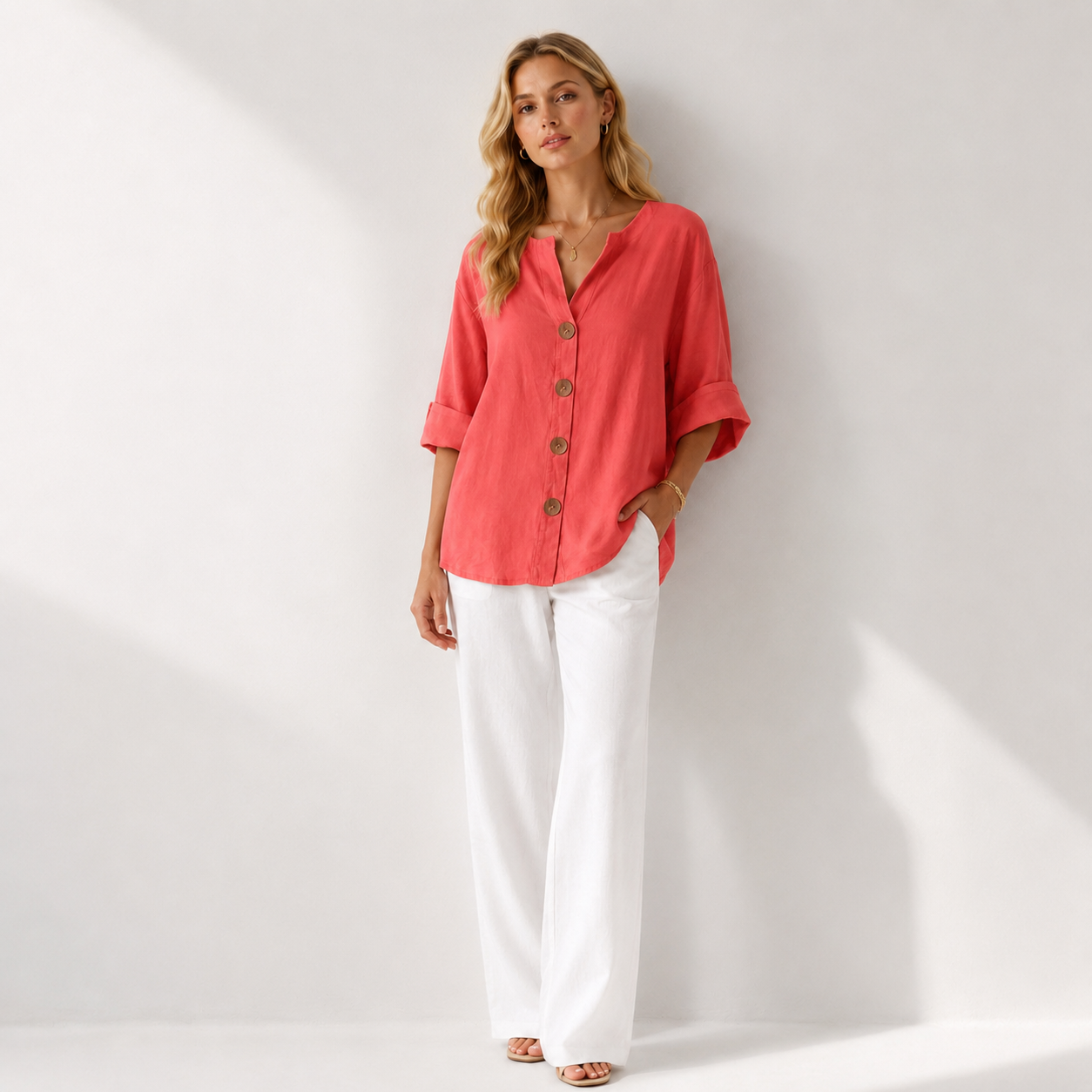 V-Neck Button Through Summer Shirt