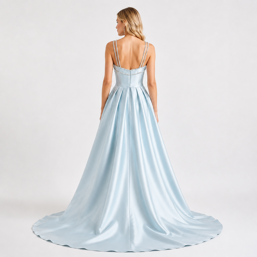 Beaded Halter Satin Maxi Gown