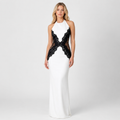 Halter Neck Lace Panel Maxi Dress