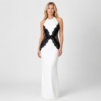 Halter Neck Lace Panel Maxi Dress