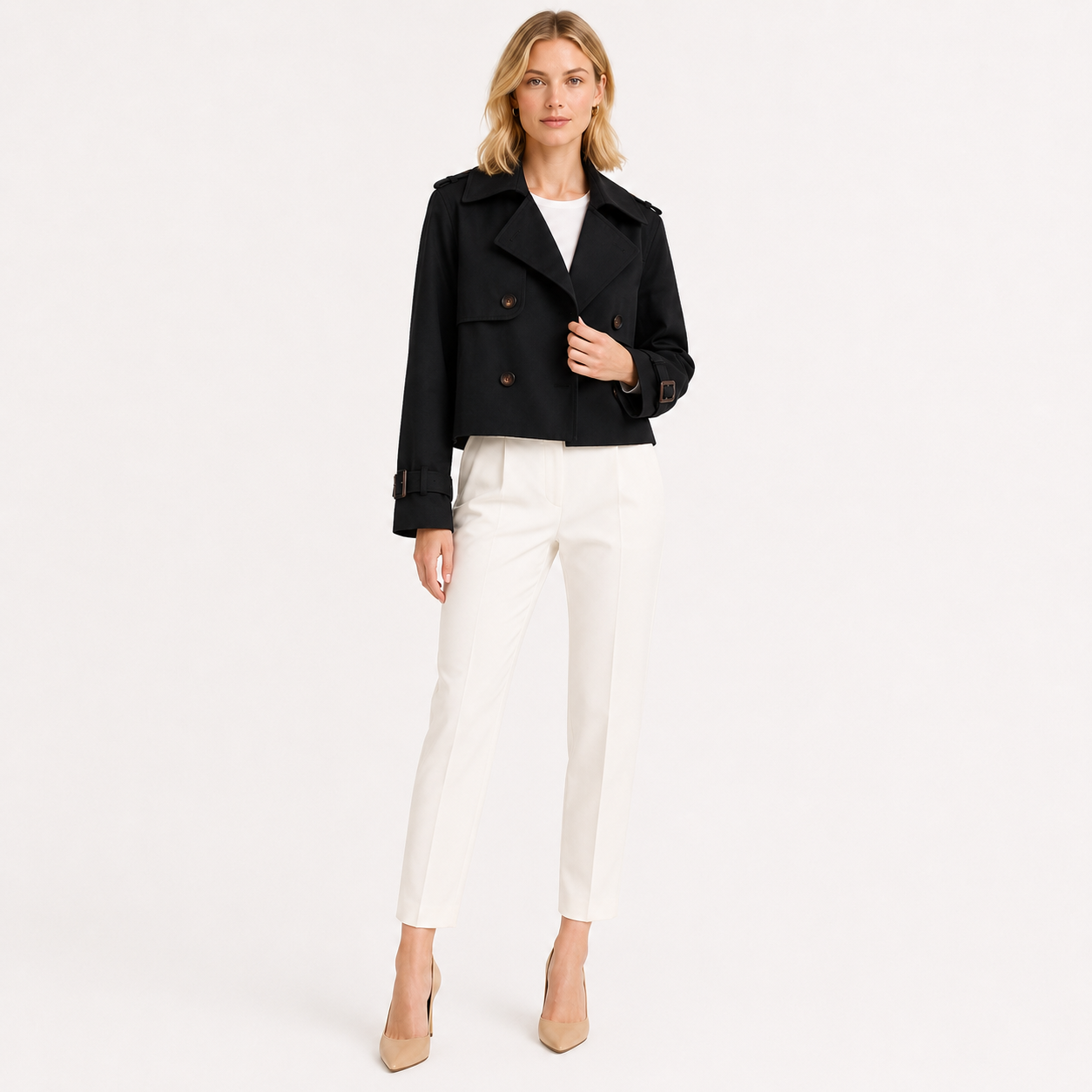 Double Breasted Cropped Trench Jacket