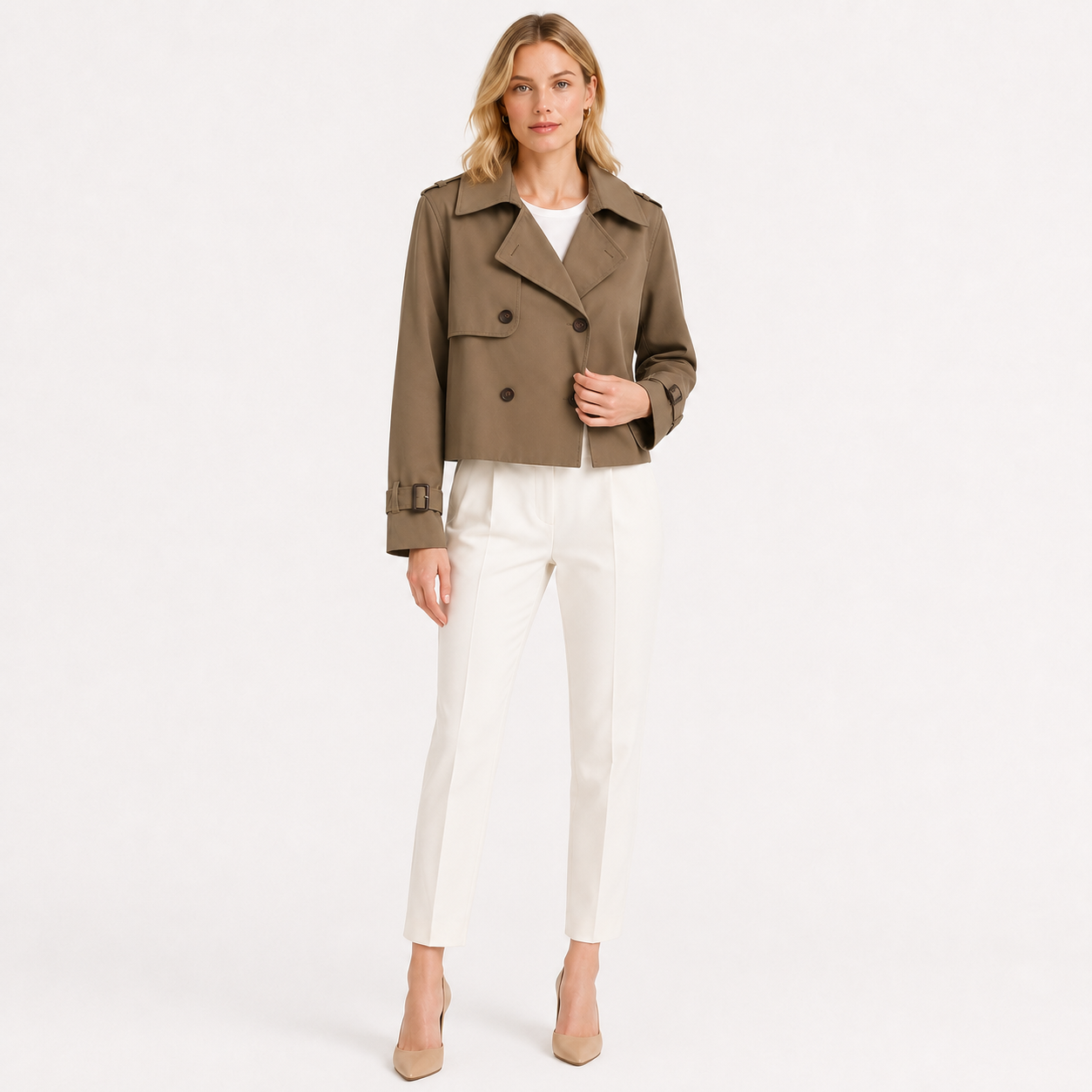 Double Breasted Cropped Trench Jacket