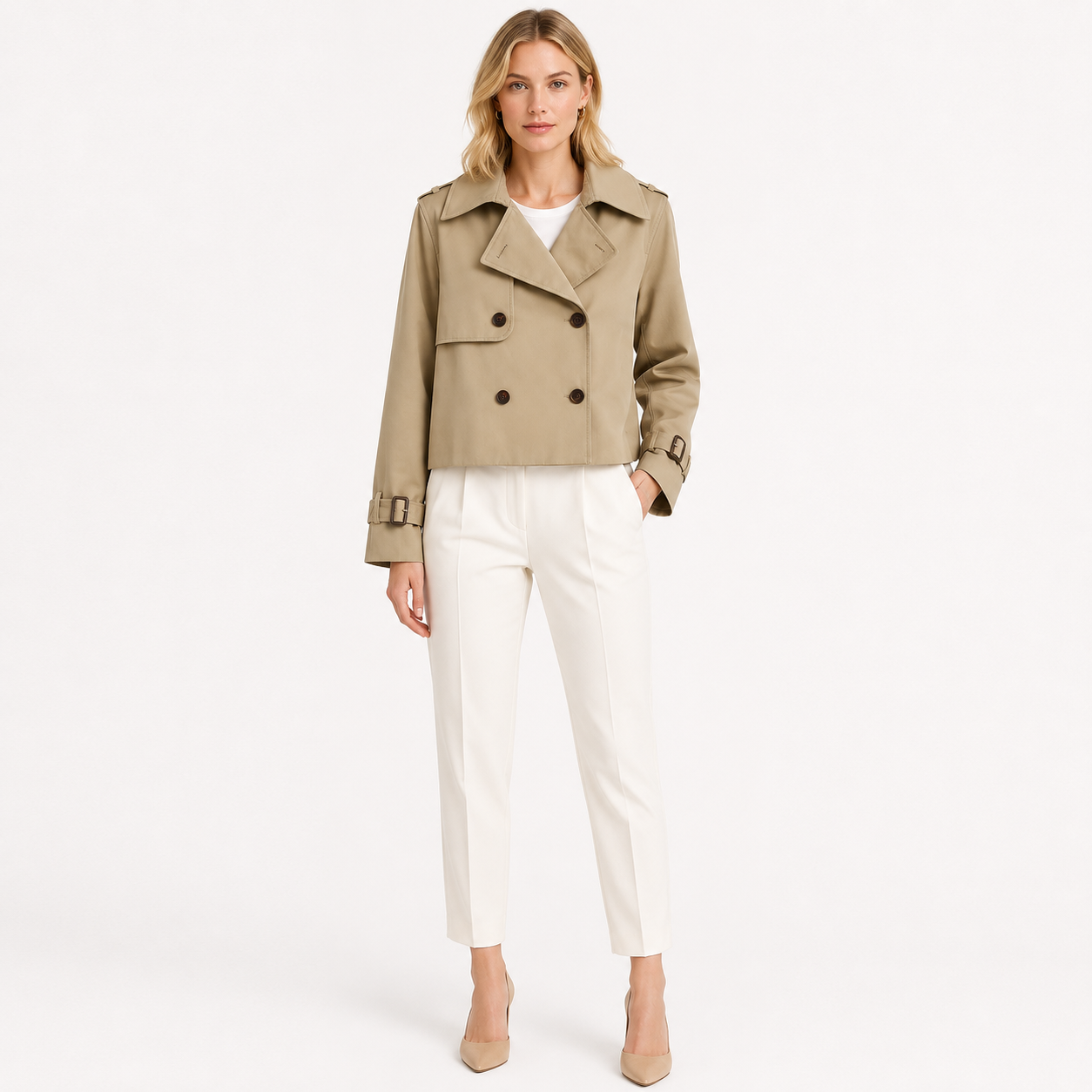 Double Breasted Cropped Trench Jacket