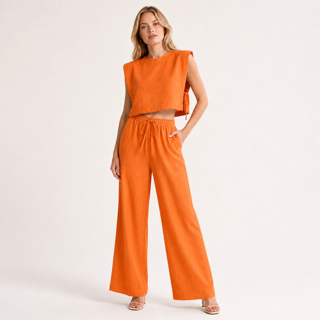 Crop Top and Wide Leg Trouser Set