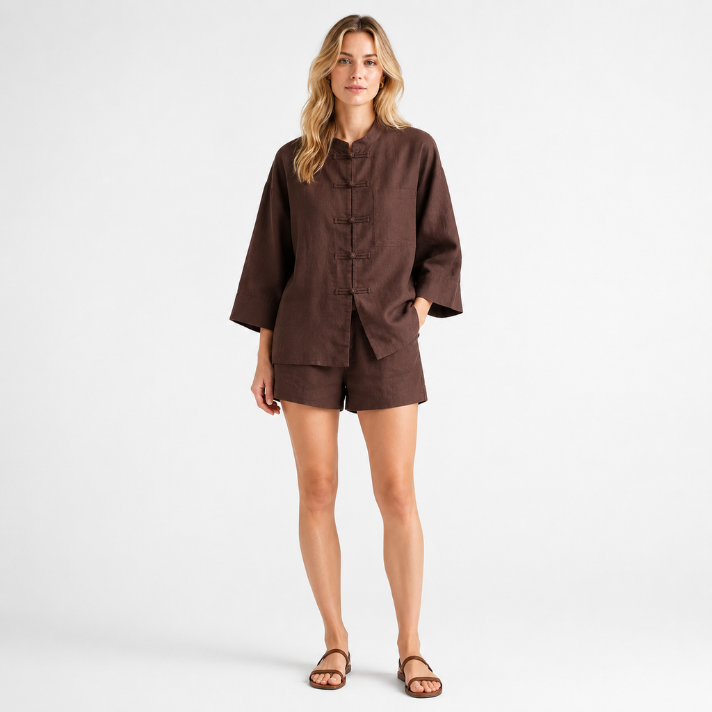 Poly Linen Shirt and Shorts Set