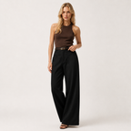 Cotton-Poly Blend Wide Leg Trousers