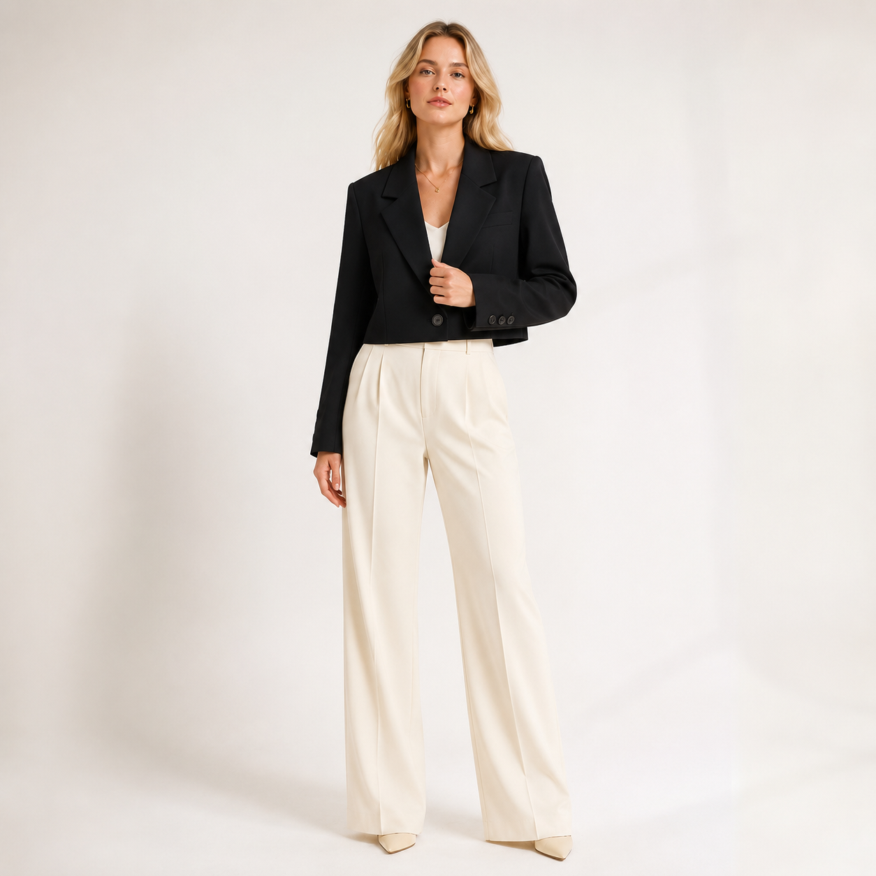 Notched Collar Cropped Blazer