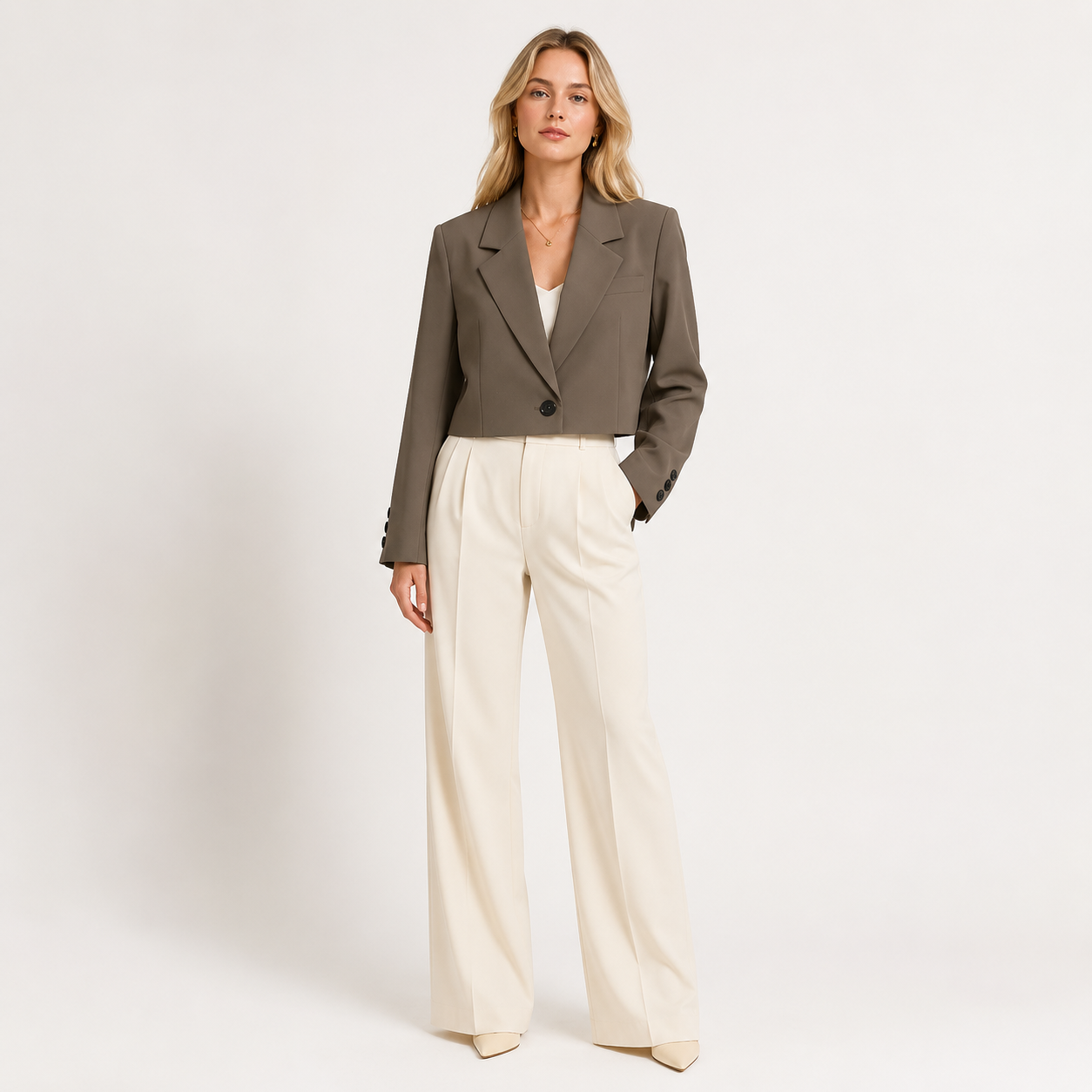 Notched Collar Cropped Blazer