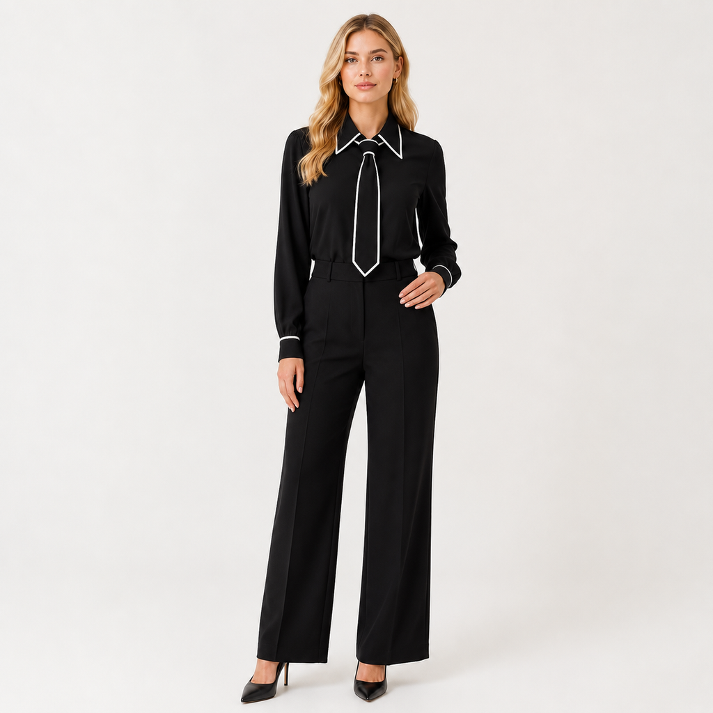 Bow Tie Long Sleeve Blouse