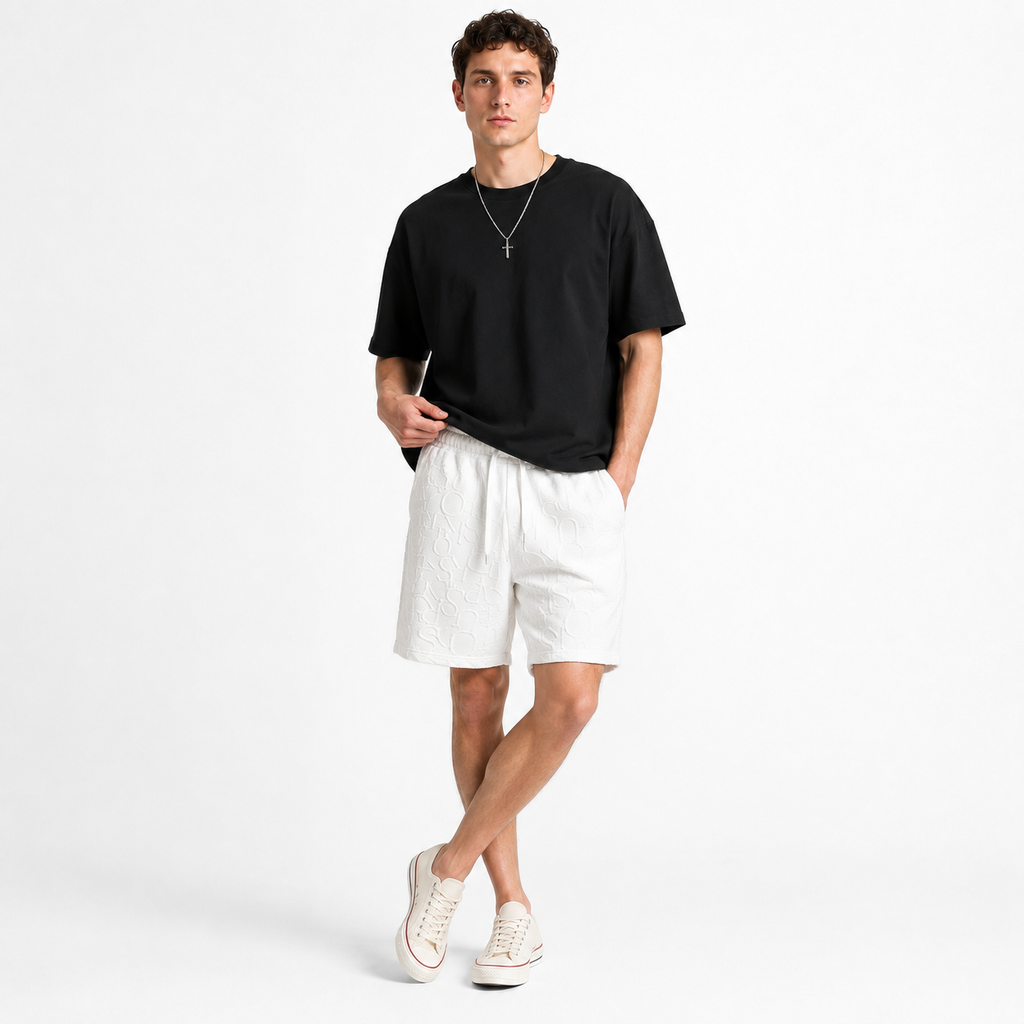 Textured Letter Drawstring Shorts