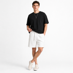 Textured Letter Drawstring Shorts