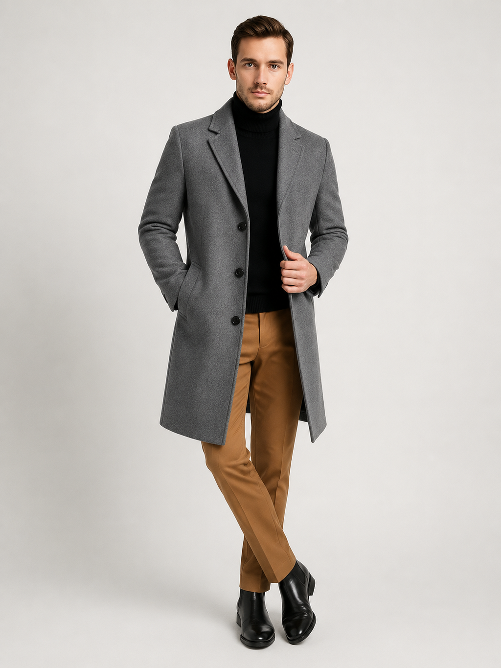 Single-Breasted Turn-Down Collar Coat