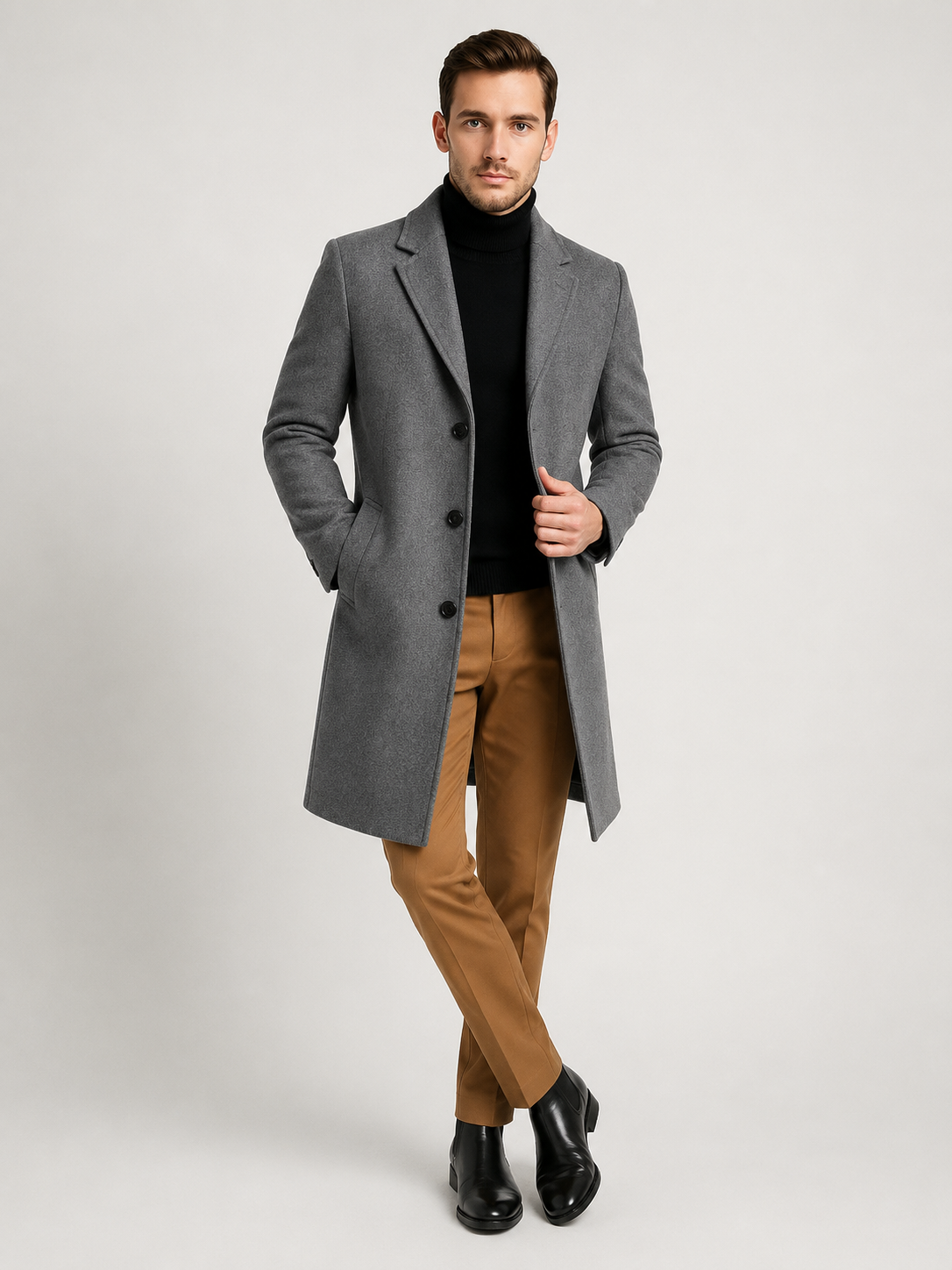 Single-Breasted Turn-Down Collar Coat