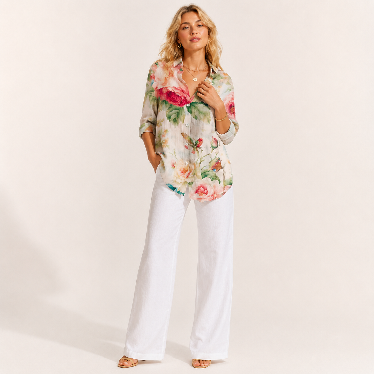Floral Print Long Sleeve Lapel Blouse
