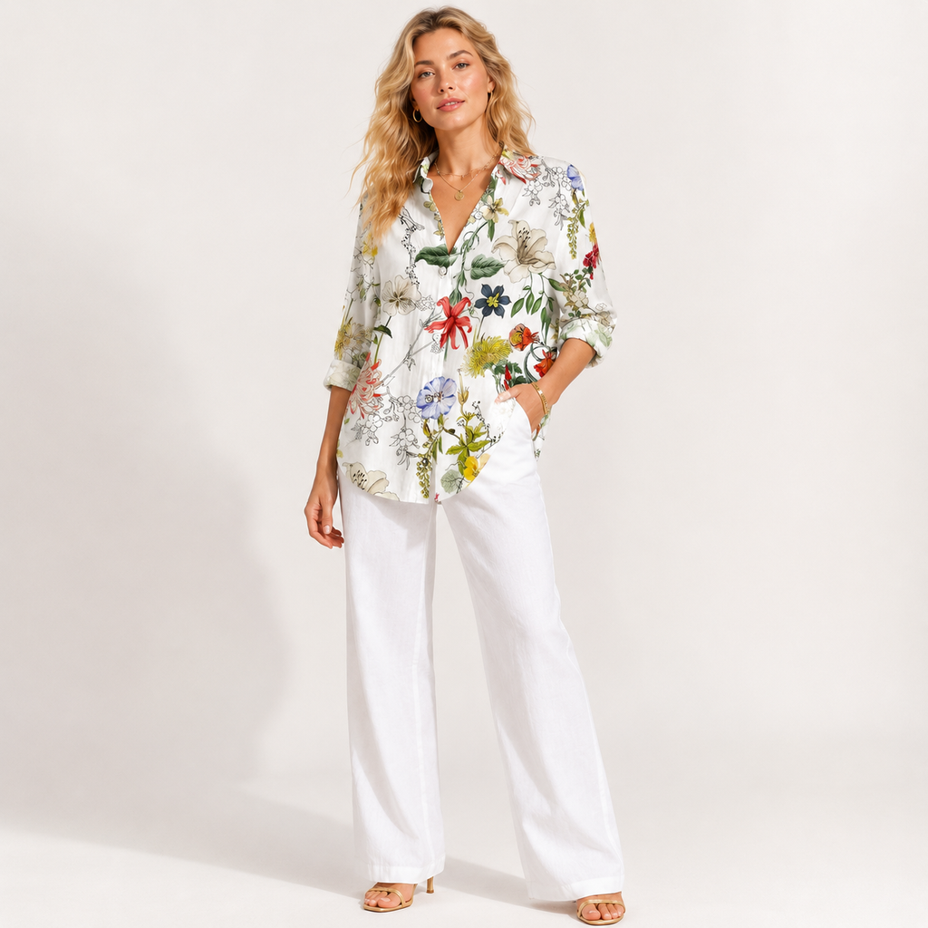 Floral Print Long Sleeve Lapel Blouse