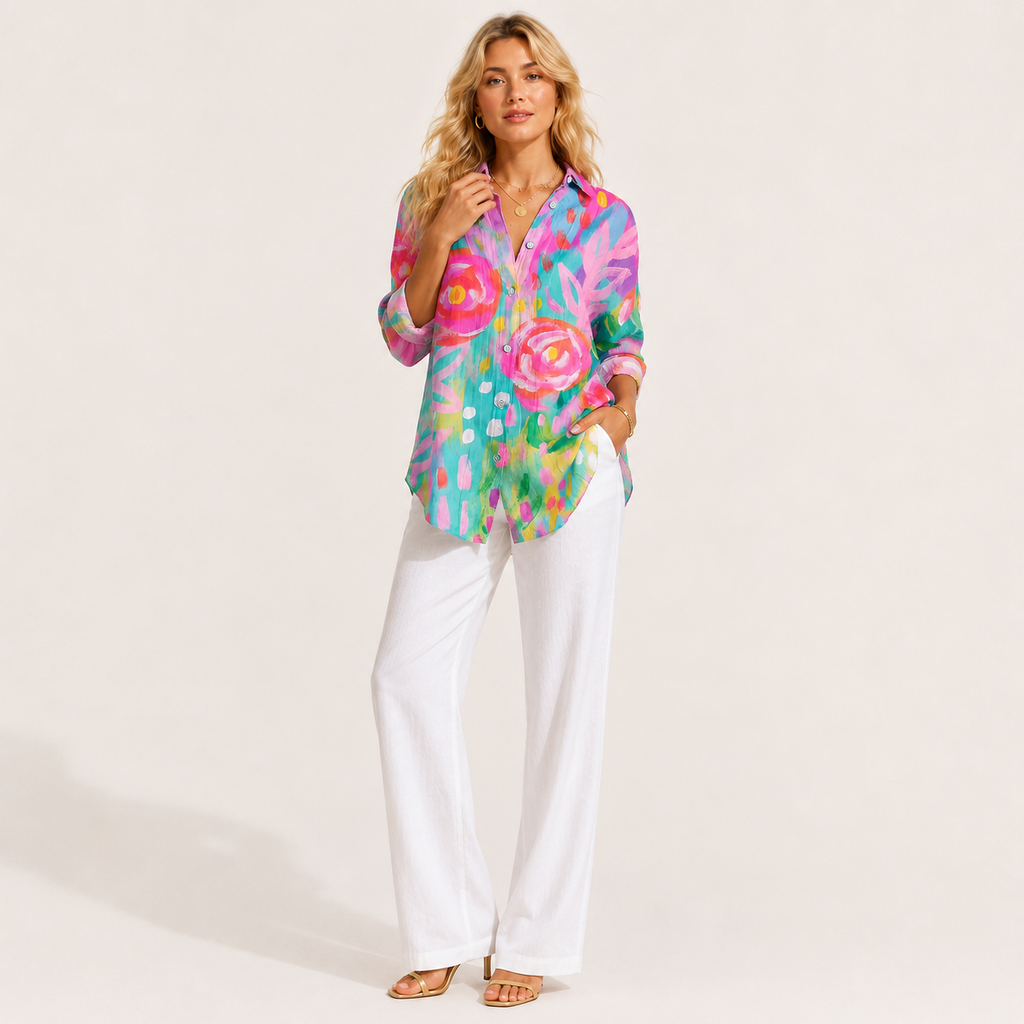Floral Print Long Sleeve Lapel Blouse