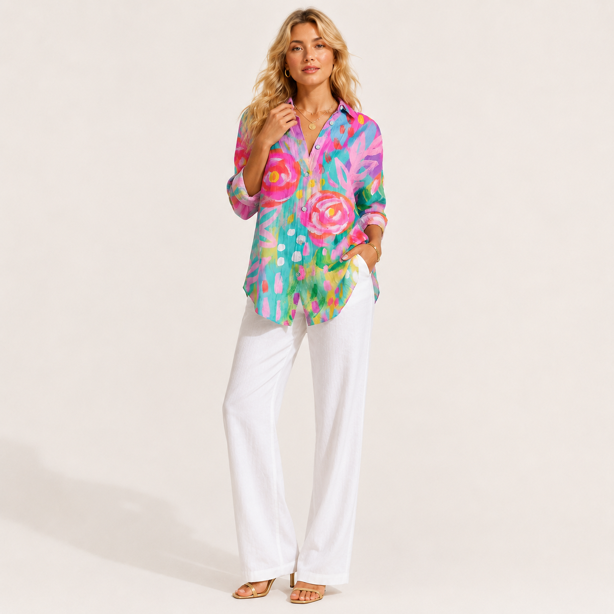 Floral Print Long Sleeve Lapel Blouse
