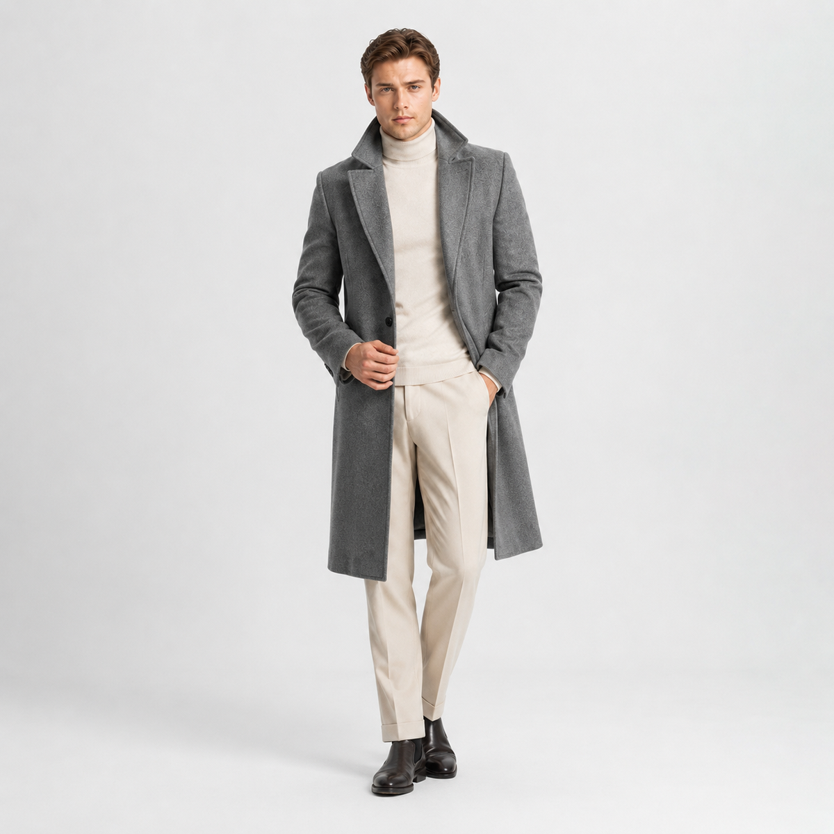 Single-Breasted Turn-Down Collar Coat