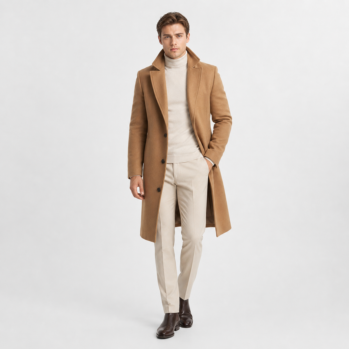 Single-Breasted Turn-Down Collar Coat