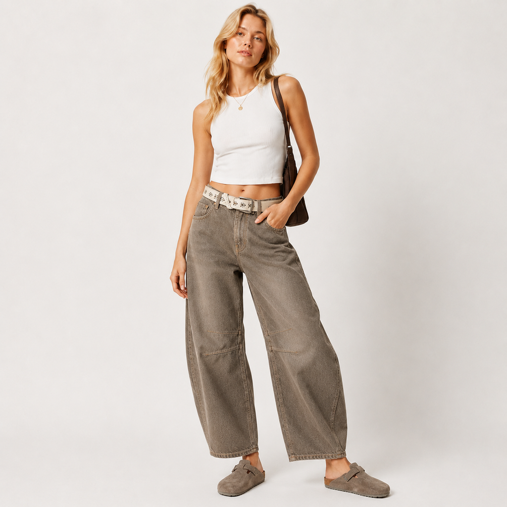 Barrel Leg Cropped Jeans