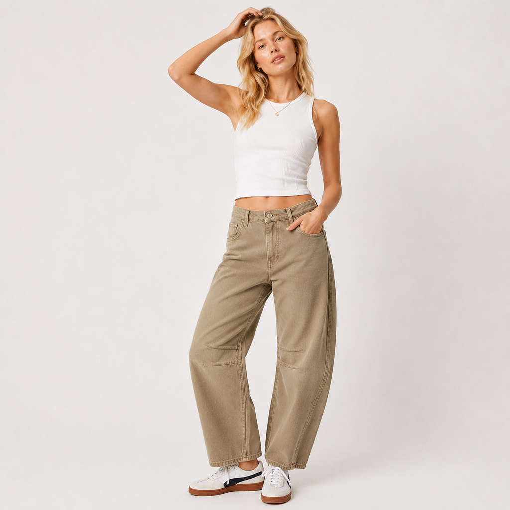 Barrel Leg Cropped Jeans