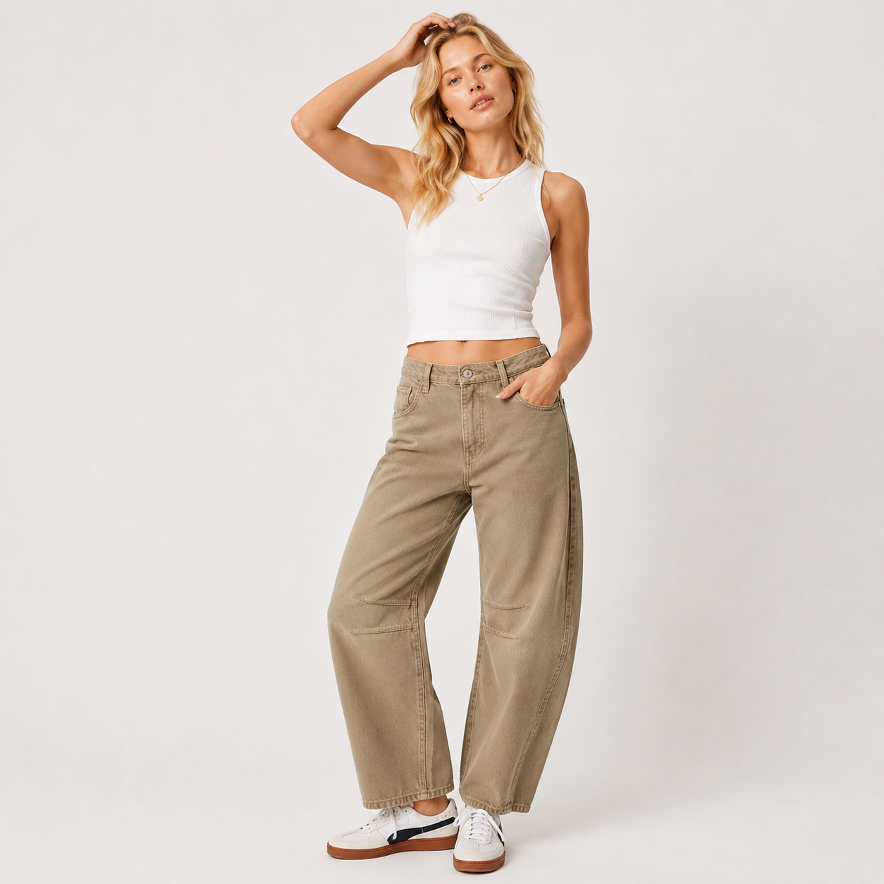 Barrel Leg Cropped Jeans