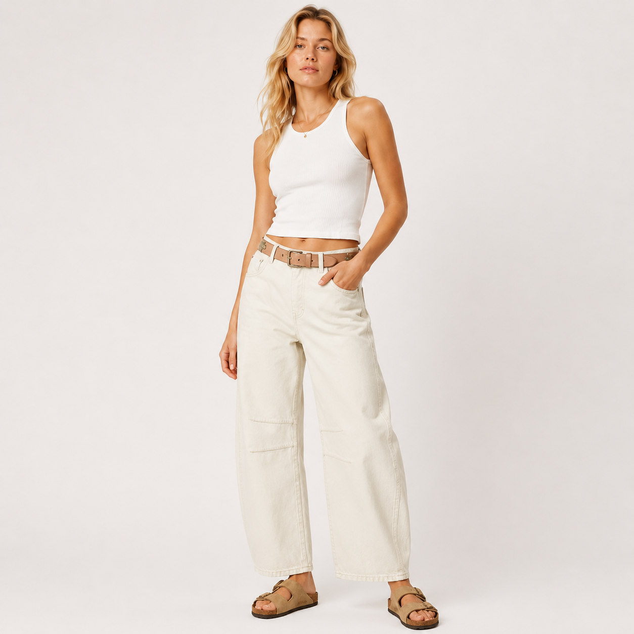 Barrel Leg Cropped Jeans