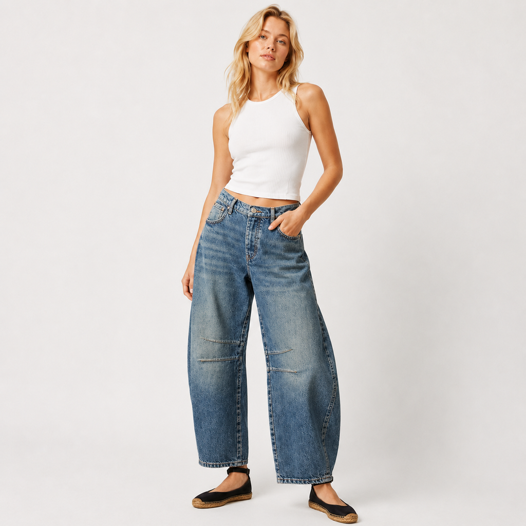 Barrel Leg Cropped Jeans